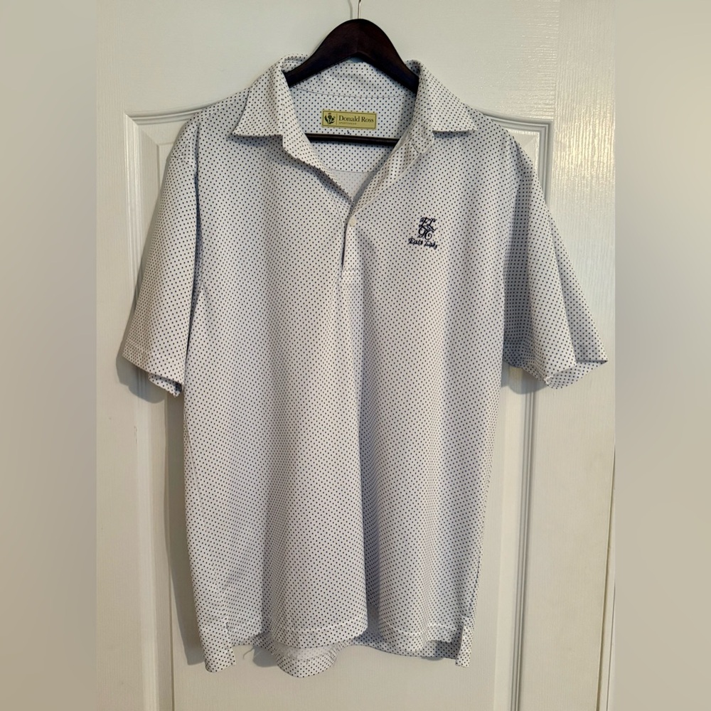 Donald Ross Men's Polkadot Blue & White Polo Shirt in size Medium